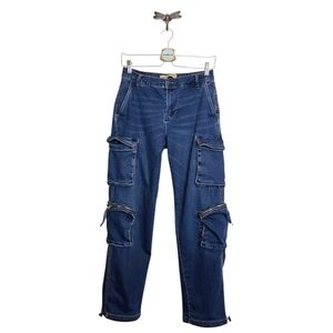 Love Trends Multiple Pockets Zipper Cargo Stretchy Straight Leg Y2K Retro Jean S